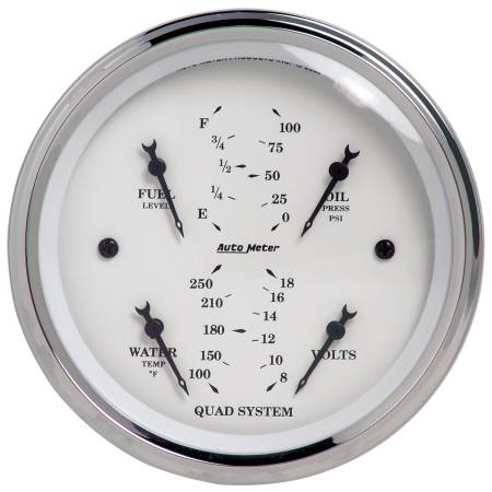 AutoMeter - AutoMeter Old Tyme White 3-3/8in Short Sweep Electric Quad Gauge-Oil Press 0-100 PSI/Water Temp100-