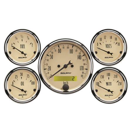 AutoMeter - AutoMeter Antique Beige 5-Gauge Kit 3-1/8in Electrical Speedometer 190KPH