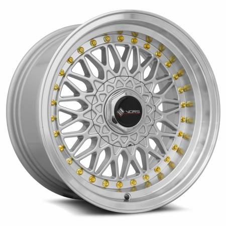 Vors Wheels - Vors Wheels Rim VR3 15x8 4x100/4x114.3 ET20 73.1CB Silver Machine Lip Gold Rivet
