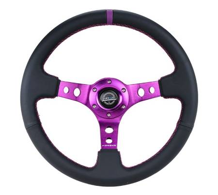 NRG Innovations - NRG Innovations Reinforced Steering Wheel (350mm / 3in. Deep) Black Suede w/Purple Center & Purple Stitching