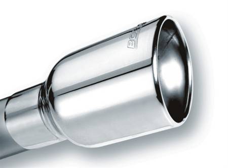 Borla - Borla Universal Polished Tip Single Round Rolled Angle-Cut w/Clamp (inlet 2 1/2in. Outlet 4 x 4in) *