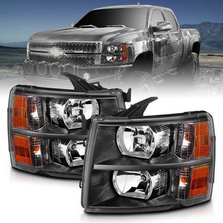 ANZO Headlights, Tail Lights and More  - ANZO 2007-2013 Chevrolet Silverado Crystal Headlights Black