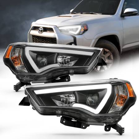 ANZO Headlights, Tail Lights and More  - ANZO 14-18 Toyota 4 Runner Plank Style Projector Headlights Black w/ Amber
