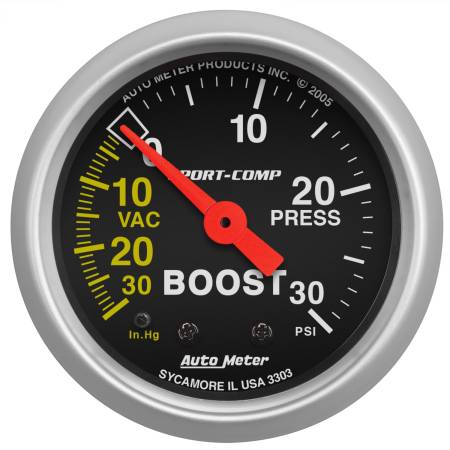 AutoMeter - AutoMeter Sport-Comp 52mm 30 PSI Mechanical Boost Gauge
