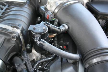 J&L Oil Separator Co - J&L 11-17 Ford Mustang GT (w/Roush/VMP Supercharger) Driver Side Oil Separator 3.0 - Black Anodized