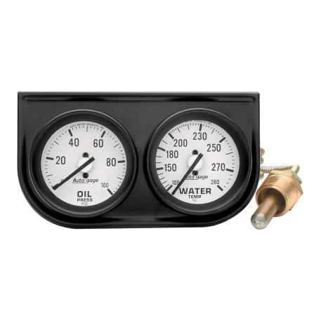 AutoMeter - AutoMeter AutoGage Two-Gauge Console 2-1/16in Mech 0-100 PSI Oil Press/100-280 Deg Water Temp-Black