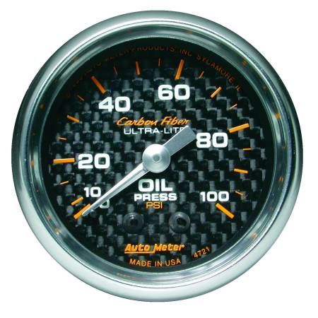 AutoMeter - AutoMeter Carbon Fiber 52mm 100 PSI Mechanical Oil Pressure Gauge