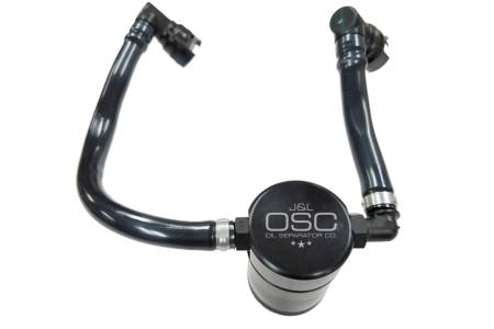 J&L Oil Separator Co - J&L 2018-2022 Ford Mustang GT Passenger Side Oil Separator 3.0 - Black Anodized
