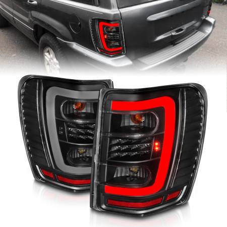 ANZO Headlights, Tail Lights and More  - ANZO 1999-2004 Jeep Grand Cherokee LED Tail Lights w/ Light Bar Black Housing Clear Lens