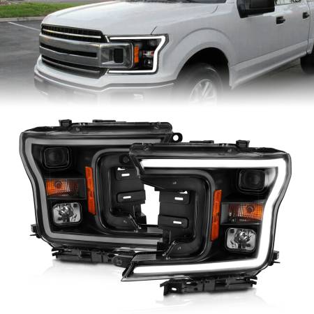 ANZO Headlights, Tail Lights and More  - ANZO 2018-2019 Ford F-150 Projector Plank Style H.L. Black Amber (Without Switchback)