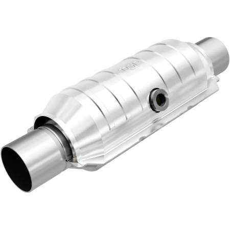 MagnaFlow Exhaust Products - MagnaFlow Converter Univ 2.25in Inlet/Outlet Center/Center Round 11in Body L x 5.125in W x 15in Overall L