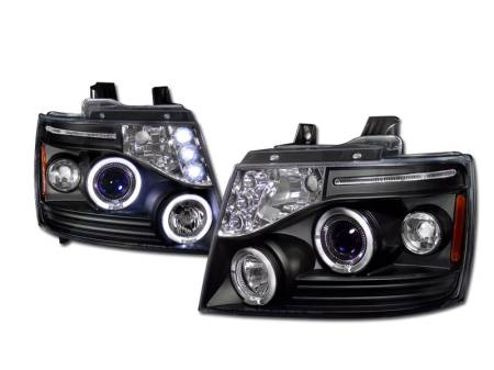 I3 Enterprise - I3 07-09 Chevy Avalanche Twin Halo Projector Headlight W/Led W/Amber (Jdm Black)