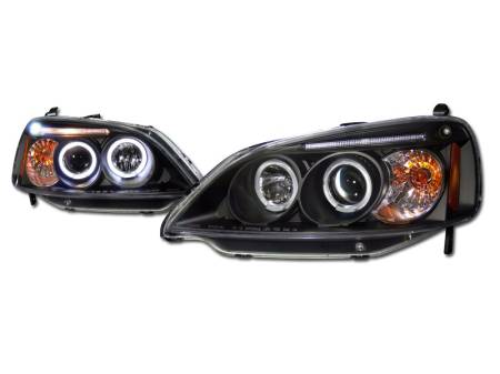 I3 Enterprise - I3 01-03 Honda Civic Halo Projector Headlights W/Led W/Amber (Jdm Black)
