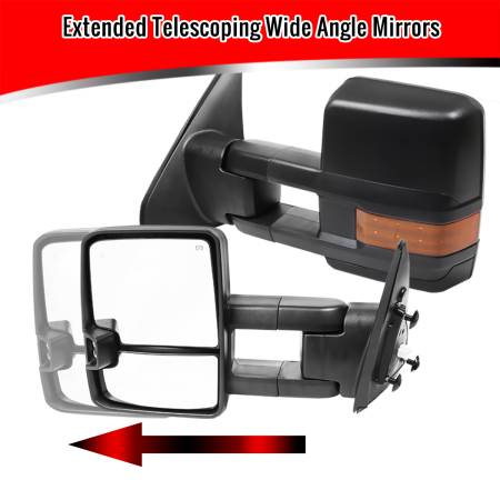 Spec'D Tuning Products - Spec-D 2007-2017 Toyota Tundra/ 2008-2017 Sequoia Power Heated BSM Manual Extendable Towing Mirrors w/ LED Turn Signal & Clearance Lights