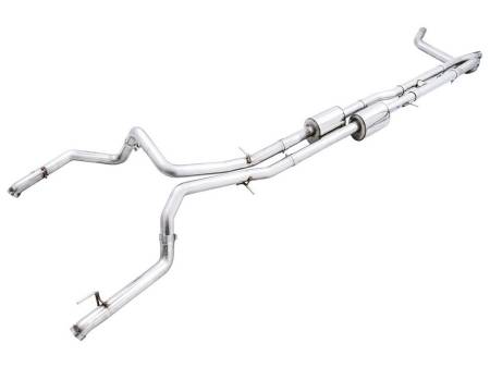 AWE Tuning - AWE 22-23 GMC Sierra 1500 AT4X 6.2L 0FG Catback Split Dual (Flat Bumper) - Bashguard(No Tips)