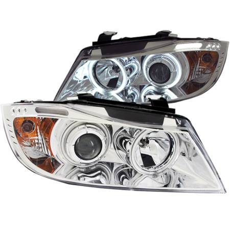 ANZO Headlights, Tail Lights and More  - ANZO 2006-2008 BMW 3 Series E90-E91 Projector Headlights w/ Halo w/ LED Bar Chrome (CCFL)