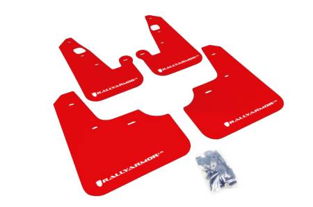 Rally Armor - Rally Armor 2007+ Mitsubishi Lancer (doesn't fit Sportback) UR Red Mud Flap w/ White Logo