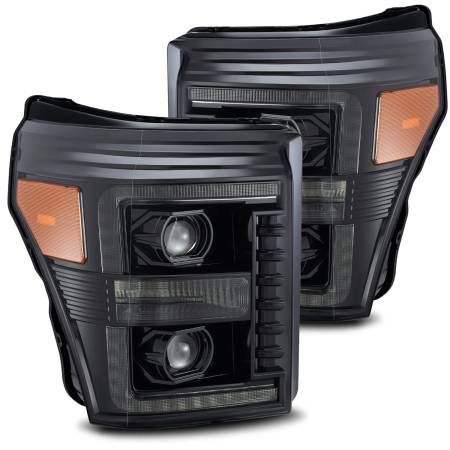 AlphaRex - AlphaRex 11-16 Ford F-350 SD LUXX LED Proj Headlights Plank Style Alpha Blk w/Activ Light/Seq Signal
