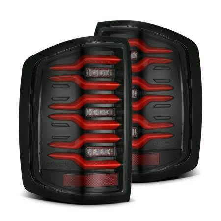 AlphaRex - AlphaRex 14-18 Chevy Silverado 1500 Luxx-Series LED Tail Lights Black/Red w/Activ Light/Seq Signal