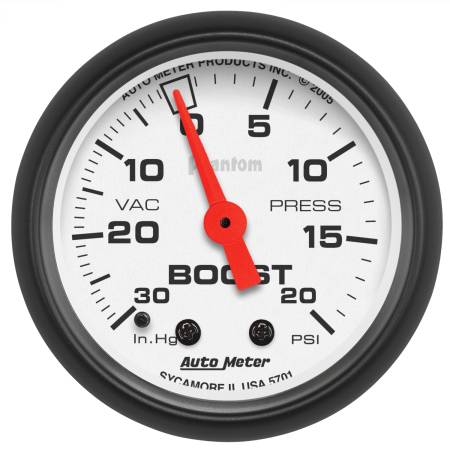 AutoMeter - AutoMeter Phantom 52mm 30in HG.-Vac/20PSI Mechanical Vacuum/Boost Gauge