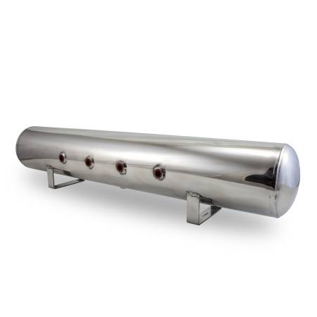 Air Lift Performance - Air Lift 5 Gal Alum Air Tank - (4) 3/8in Face Ports & 1/4in Drain Port - 36in L X 6in D - Polished 12956