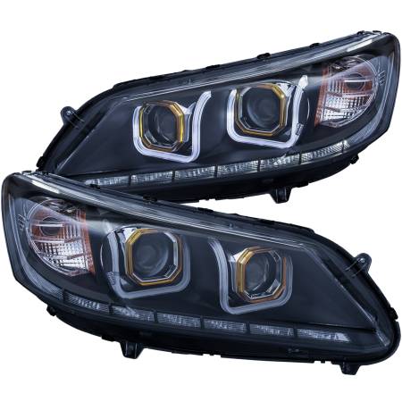 ANZO Headlights, Tail Lights and More  - ANZO 2013-2015 Honda Accord 4Dr Projector Headlights w/ U-Bar Black