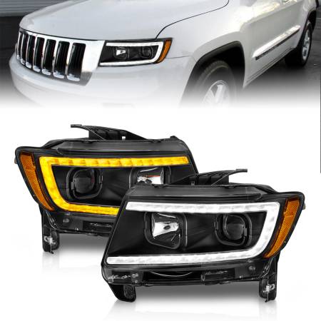 ANZO Headlights, Tail Lights and More  - ANZO 11-13 Jeep Grand Cherokee (Factory Halogen Only) Projector Headlights w/Light Bar Swtchbk Black