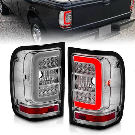 ANZO Headlights, Tail Lights and More  - ANZO 2001-2011 Ford  Ranger LED Tail Lights w/ Light Bar Chrome Housing Clear Lens