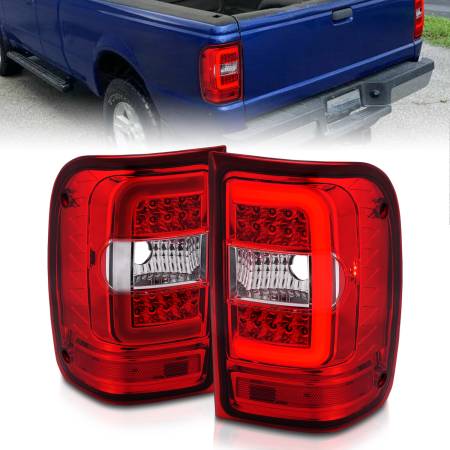 ANZO Headlights, Tail Lights and More  - ANZO 2001-2011 Ford  Ranger LED Tail Lights w/ Light Bar Chrome Housing Red/Clear Lens