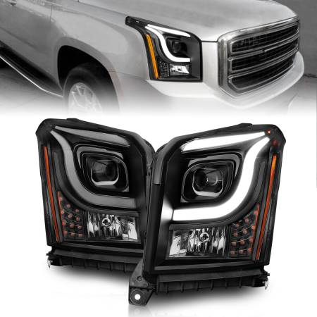 ANZO Headlights, Tail Lights and More  - Anzo 15-17 GMC Yukon/Yukon XL Projector Headlights Black Housing/Clear Lens (w/ Light Bars)