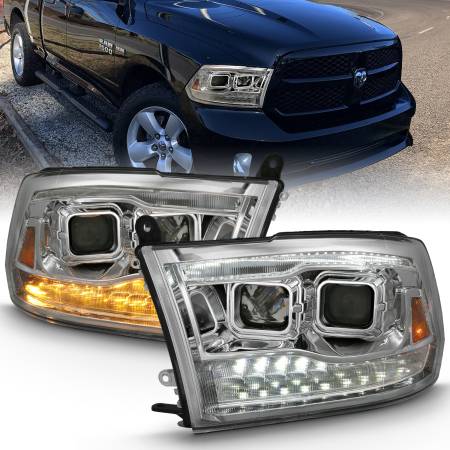 ANZO Headlights, Tail Lights and More  - ANZO 2009-2018 Dodge Ram 1500 Projector H.L. Switchback Chrome Amber