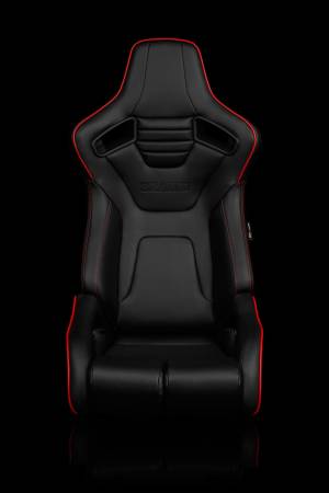 BRAUM RACING SEATS & MORE - BRAUM Racing Elite-R Series Sport Seats - Black Leatherette (Red Stitching / Red Piping) - Pair