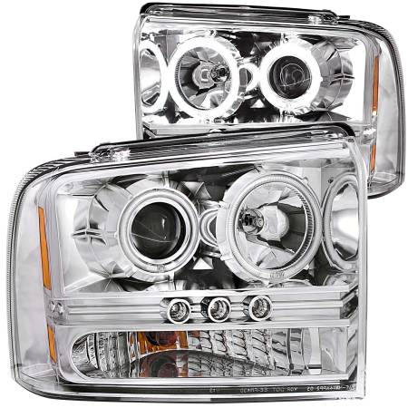 ANZO Headlights, Tail Lights and More  - ANZO 2005-2007 Ford Excursion Projector Headlights w/ Halo Chrome w/ LED Strip (CCFL) 1pc