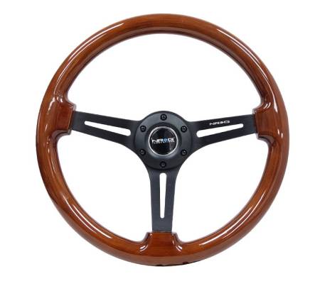 NRG Innovations - NRG Innovations Reinforced Steering Wheel (350mm / 3in. Deep) Brown Wood w/Blk Matte Spoke/Black Center Mark