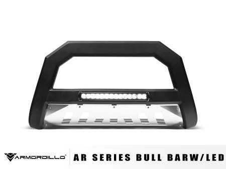 Armordillo - Armordillo 2019-2022 Chevy Silverado 1500 / 2019-2022 GMC Sierra 1500 AR Bull Bar w/LED - Matte Black w/ Aluminum Skid Plate