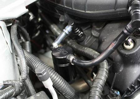 J&L Oil Separator Co - J&L 11-17 Ford Mustang V6 Passenger Side Oil Separator 3.0 - Black Anodized
