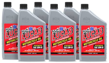 Lucas Oil - Lucas Synthetic SAE 20w50 Motorcycle Oil 6x1 Qt