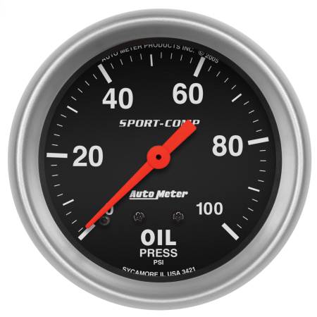 AutoMeter - AutoMeter Sport-Comp 66.7mm 0-100 PSI, Mechanical Oil Pressure