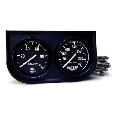 AutoMeter - AutoMeter AutoGage Two-Gauge Console 52.4mm Mech 0-100 PSI Oil Press / 130-280 Deg Water Temp- Black