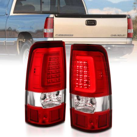 ANZO Headlights, Tail Lights and More  - ANZO 2003-2006 Chevy Silverado 1500 LED Taillights Plank Style Chrome With Red/Clear Lens