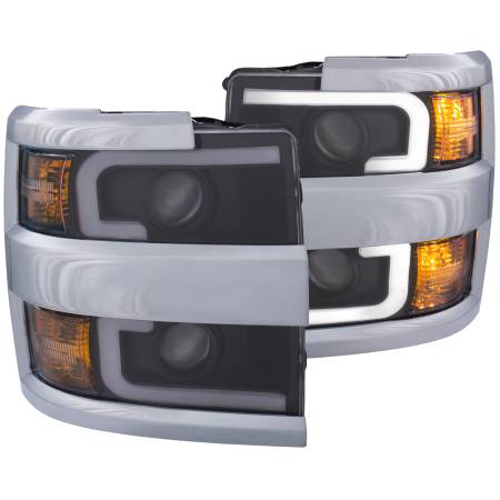 ANZO Headlights, Tail Lights and More  - ANZO Projector Headlights 15-17 Chevrolet Silverado 2500HD / 3500HD Black w/ Chrome Rim