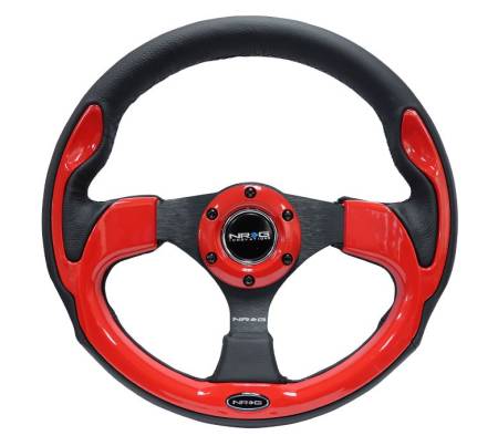 NRG Innovations - NRG Innovations Reinforced Steering Wheel (320mm) Blk w/Red Trim & 5mm 3-Spoke