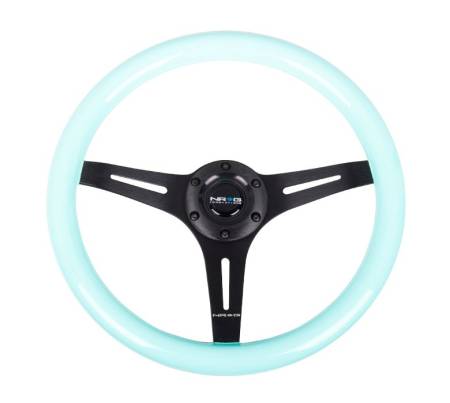 NRG Innovations - NRG Innovations Classic Wood Grain Steering Wheel (350mm) Minty Fresh Color Grip w/Black 3-Spoke Center