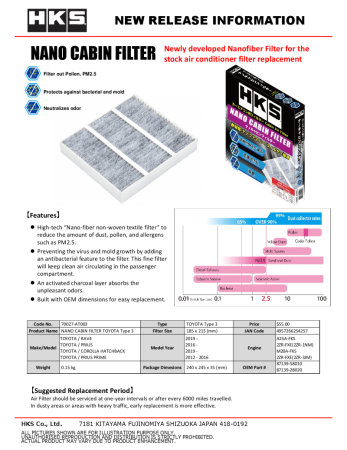 HKS - HKS Nano Cabin Filter Toyota Type3