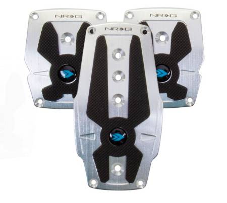 NRG Innovations - NRG Innovations Brushed Aluminum Sport Pedal M/T - Silver w/Black Rubber Inserts