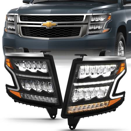 ANZO Headlights, Tail Lights and More  - ANZO 15-20 Chevy Tahoe/Suburban LED Light Bar Style Headlights Black w/Sequential w/DRL w/Amber
