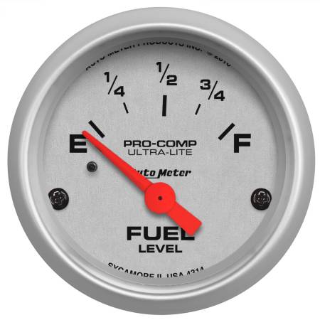 AutoMeter - AutoMeter Ultra-Lite 52mm 0 OHMS Empty/90 OHMS Full Short Sweep Electronic Fuel Level Gauge