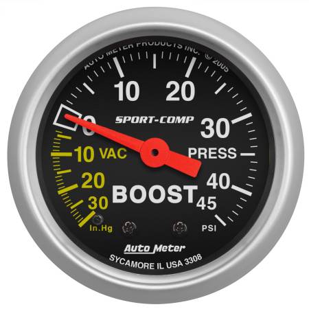 AutoMeter - AutoMeter Sport-Comp 52mm 45 PSI Mechanical Boost Gauge