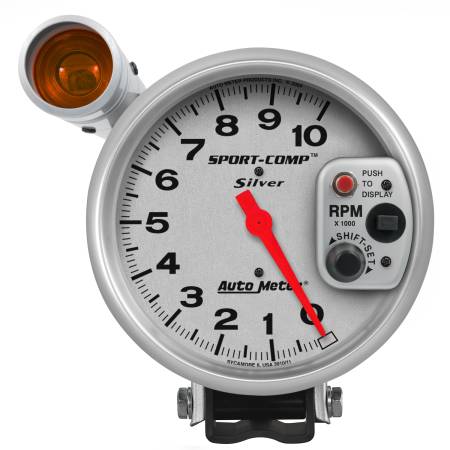 AutoMeter - AutoMeter Sport-Comp 5 inch 10K RPM Shift Light Silver Tach