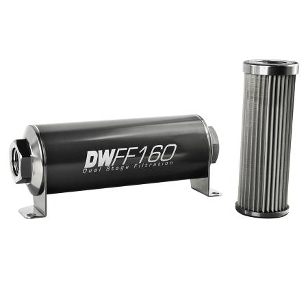 DeatschWerks - DeatschWerks Stainless Steel 8AN 10 Micron Universal Inline Fuel Filter Housing Kit (160mm)